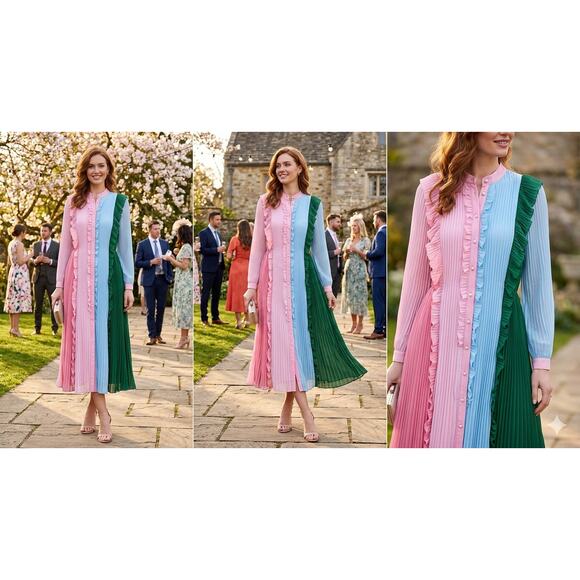 Ellisen Dresses & Skirts - Ellisen Multicolor Ruffled Pleated Dress Size M